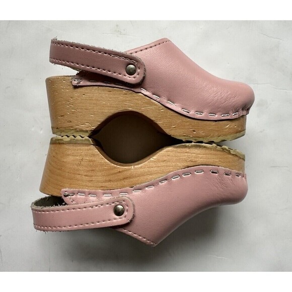 Girls Wood Leather Clogs SVEN Size 22 Toddler 6 Sweden Pink GUC - Picture 5 of 6